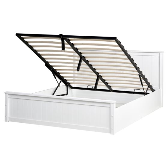 Seng med opbevaring LAMBRES Fyretræ Hvid 160 x 200 cm
