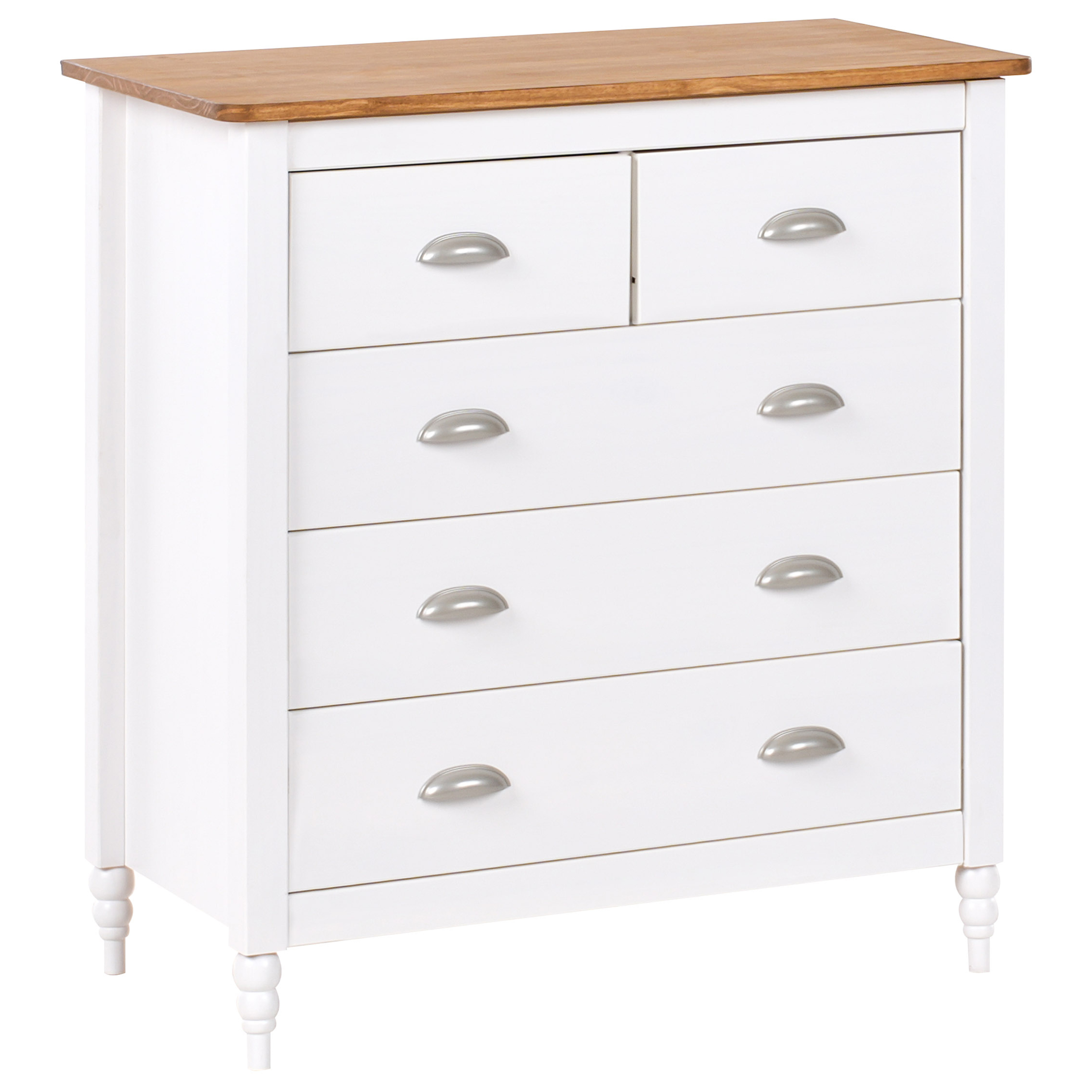 5 skuffers commode SHILLINGTON Fyretræ Hvid