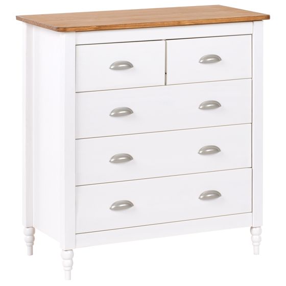 5 skuffers commode SHILLINGTON Fyretræ Hvid