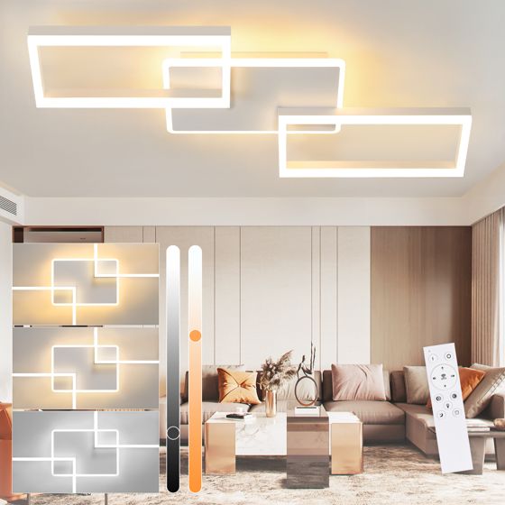 NETTLIFE LED loftlampe til stuen - Dæmpbar loftlampe med fjernbetjening 63W - Stor - Moderne hvid