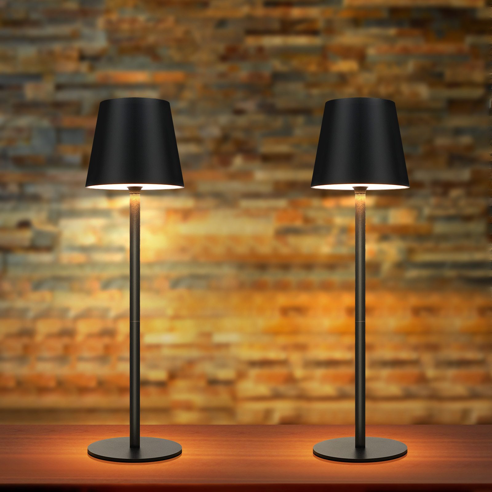 NETTLIFE Trådløs Batteridrevet, Natlampe, 2 stk. - 2600mh A, RGB LED Genopladelig Udendørs Bordlampe Touch Dæmpbar Sort, USB