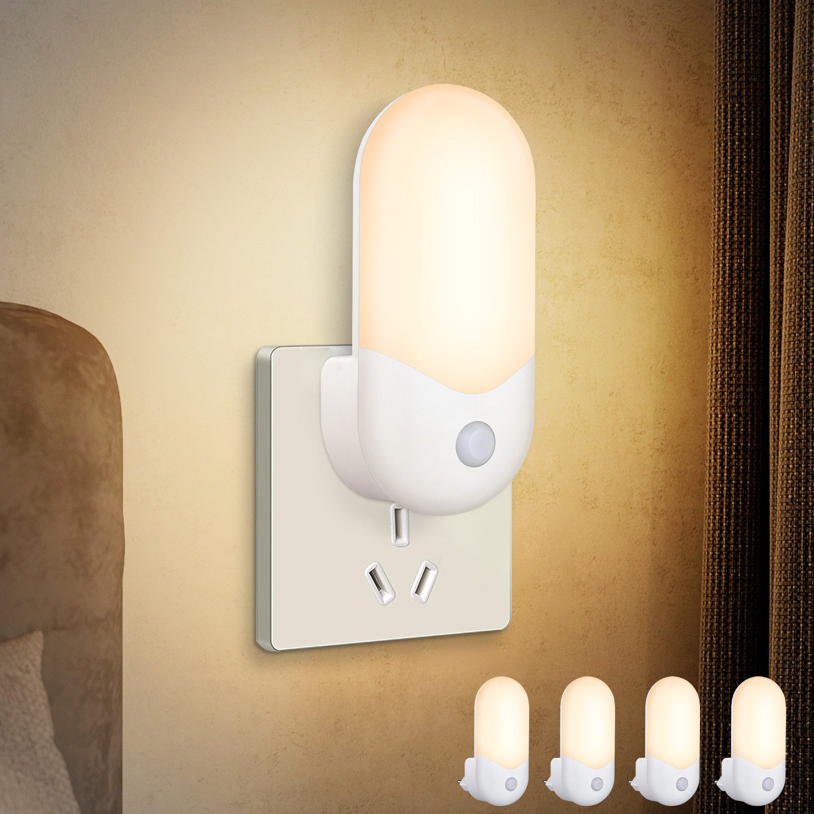 NETTLIFE børne-natlyssæt, 4 LED'er med skumringssensor, 1 W, orienteringslys, børneværelse, natlampe