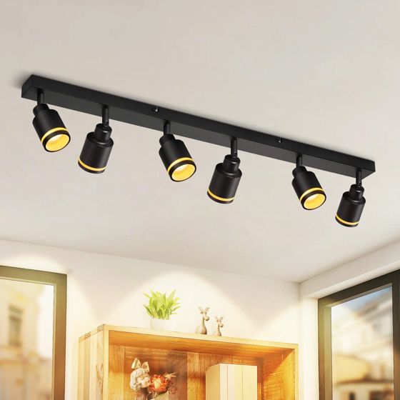 NETTLIFE moderne sort loftslampe: 6 justerbare metalspotlights i loftet, GU10 til kontor, soveværelse, spisestue, uden pære