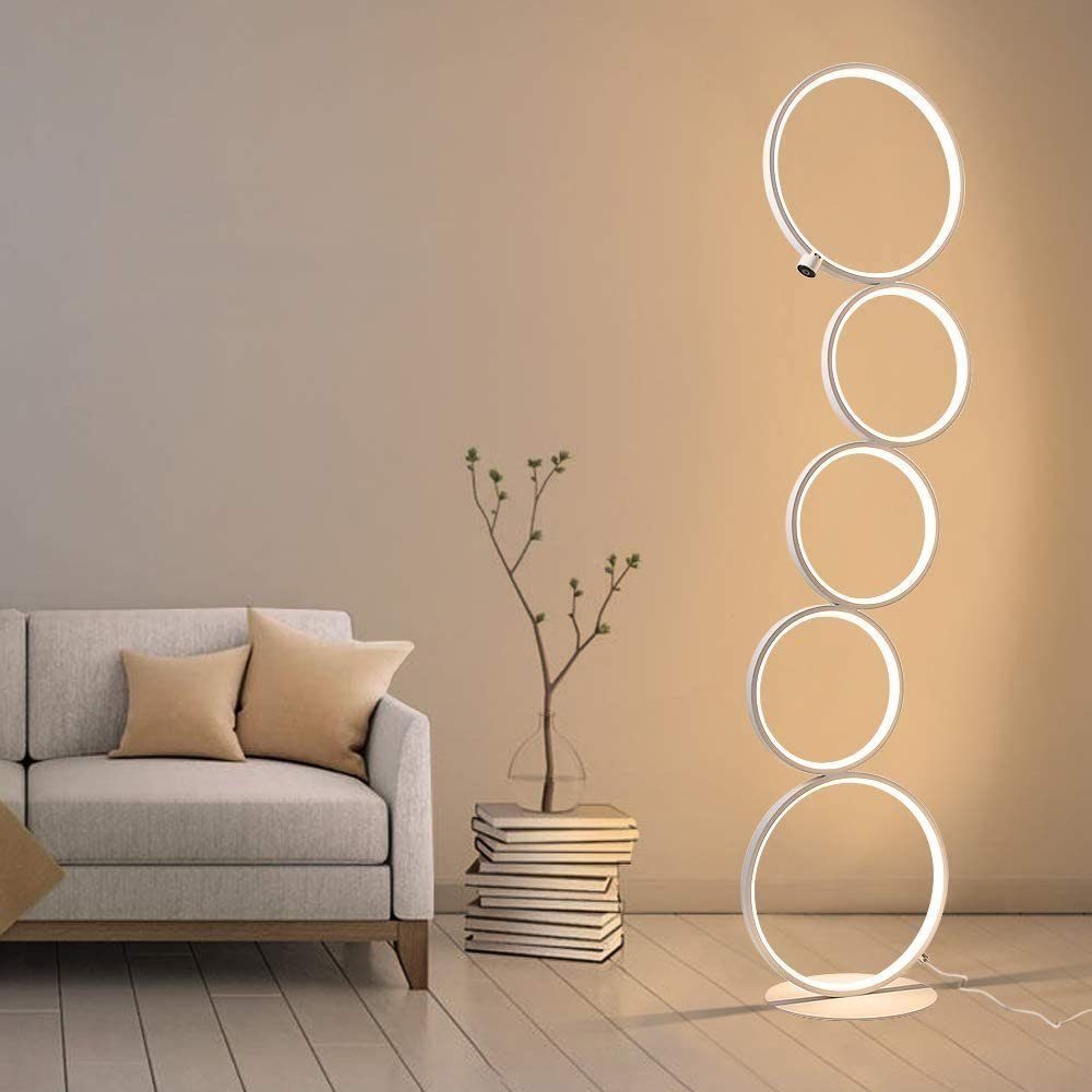 NETTLIFE LED - gulvlampe moderne hvid 32 W varm hvid touch-afbryder pedestallampe med 5 ringe til stue og kontor