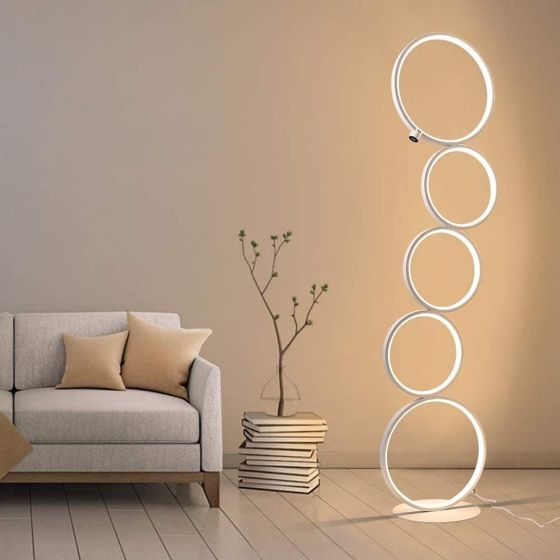 NETTLIFE LED - gulvlampe moderne hvid 32 W varm hvid touch-afbryder pedestallampe med 5 ringe til stue og kontor
