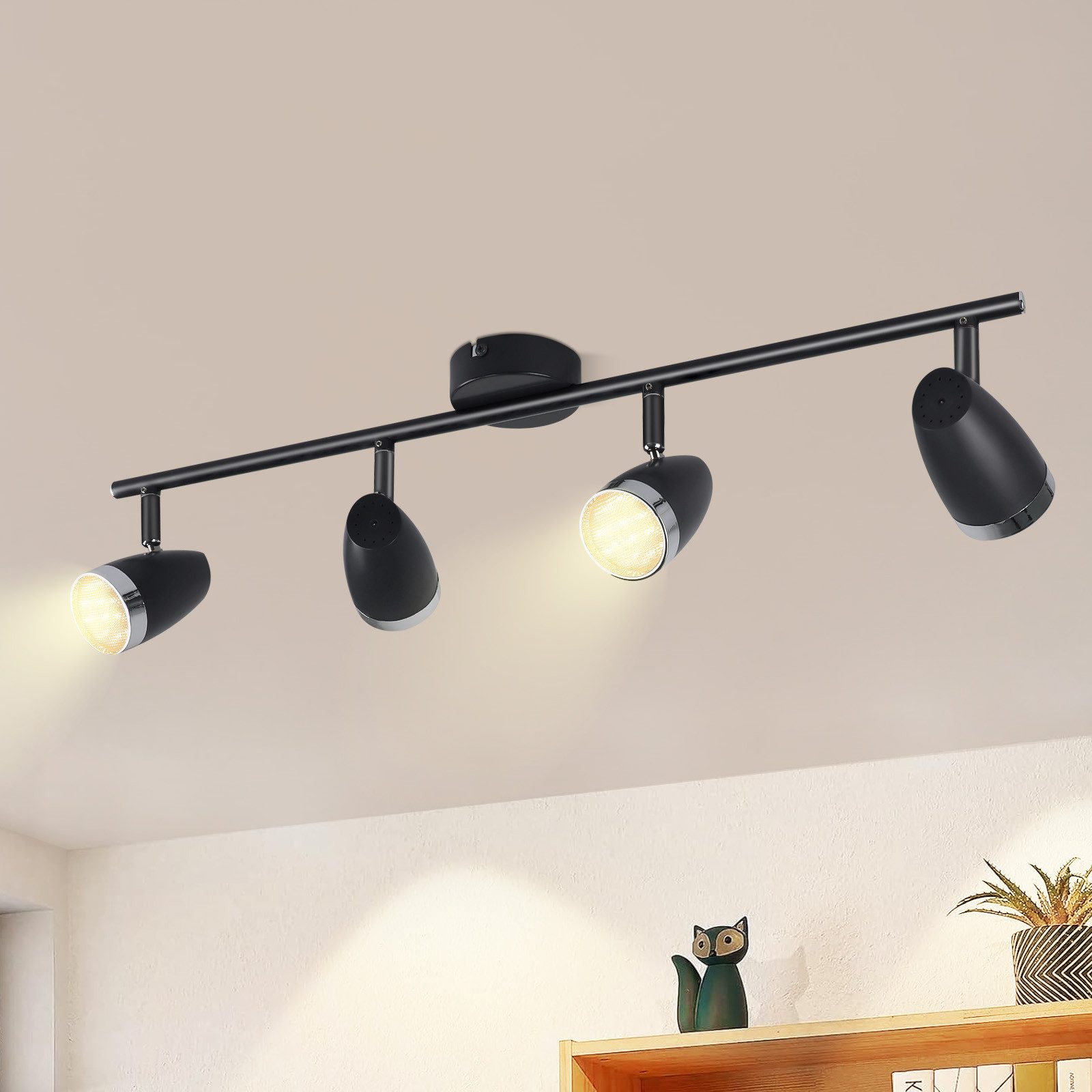 NETTLIFE moderne LED loftspotlight med 4 lyskilder, 4 W sort, 3000 K, justerbar 350°