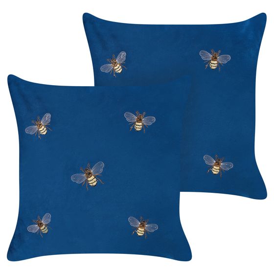 Sæt af 2 pyntepuder TALINUM 45 x 45 cm Velour Blå Dyremønster
