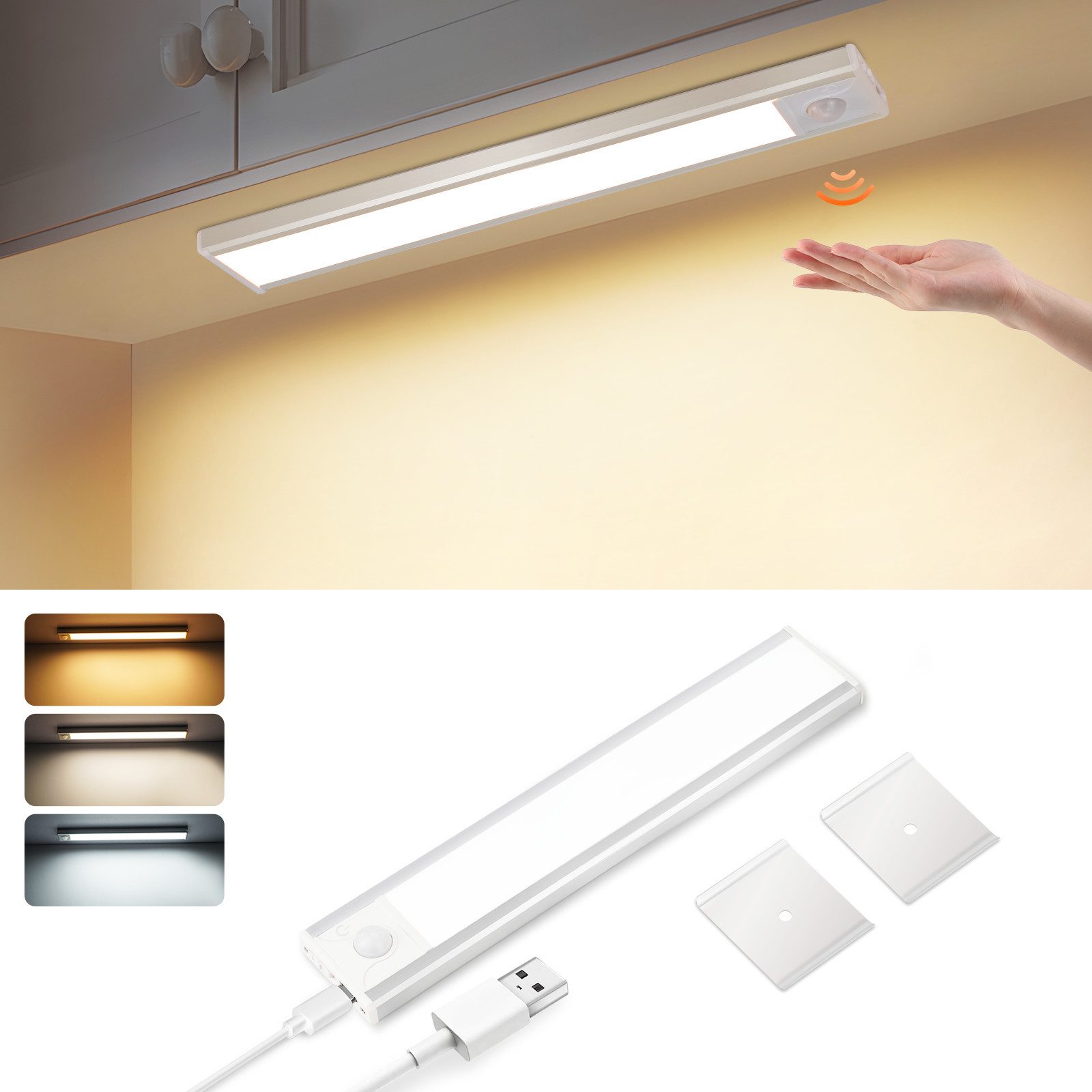 NETTLIFE LED-underskabslampe med bevægelsessensor, USB-genopladelig, 1500 mAh, ideel til garderobe, entré eller skab