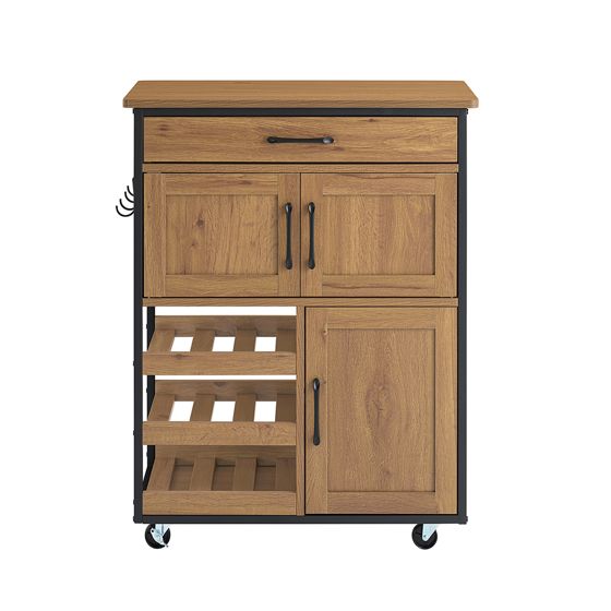 SoBuy FKW134-N Pladsbesparende køkkenskab med hjul Køkkenvogn med skuffer og flaskeholdere, køkkenskænk til køkken eller spisestue Vintage Brown 67x88x37cm