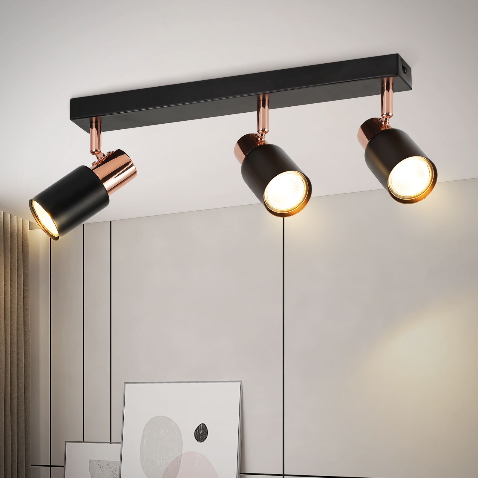 NETTLIFE GU10 loftspotlight med 3 lyskilder, 355° drejelig, sort, moderne