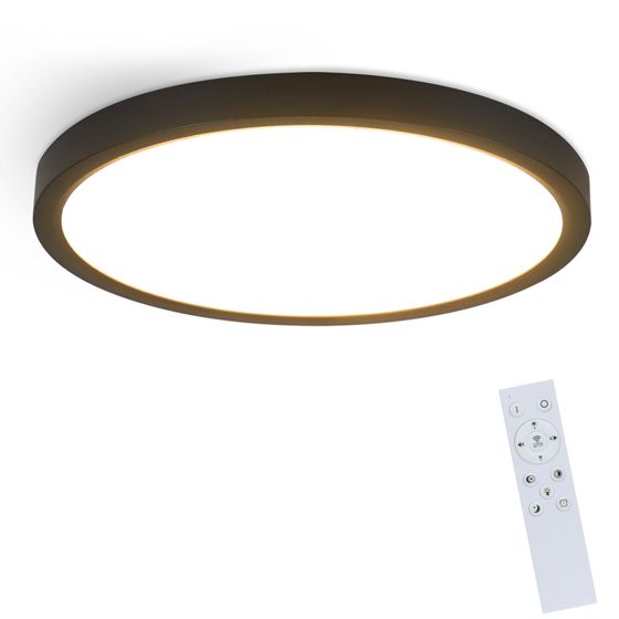 NETTLIFE Sort, dæmpbar, LED-panel, 30W, IP44 rund, 28 x 2,5 cm, stue Loftlampe, dæmpbar Med fjernbetjening