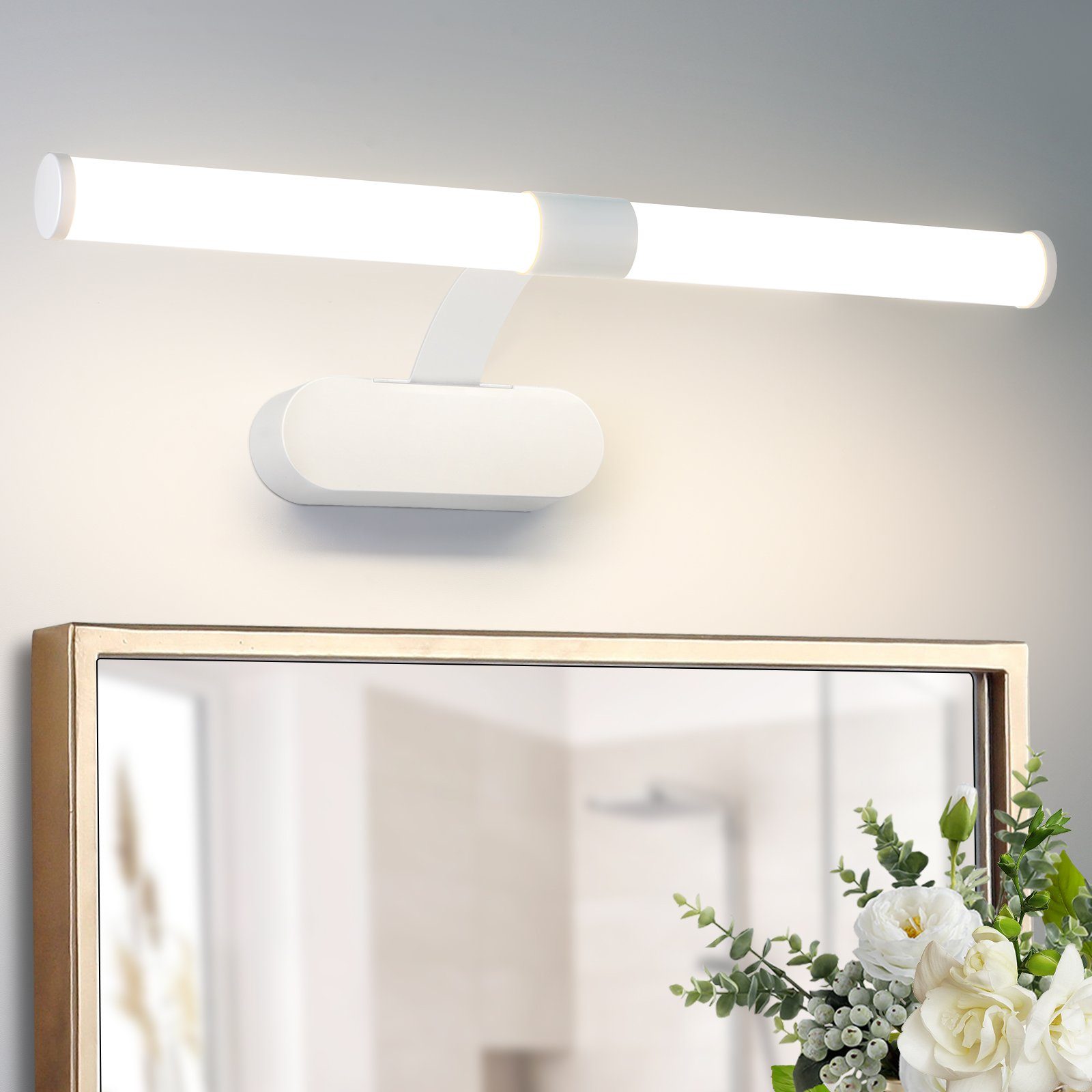 NETTLIFE LED - spejllampe, 40 cm, 6 W, vandtæt, IP44, moderne, neutral, hvid, 4000K, hvid