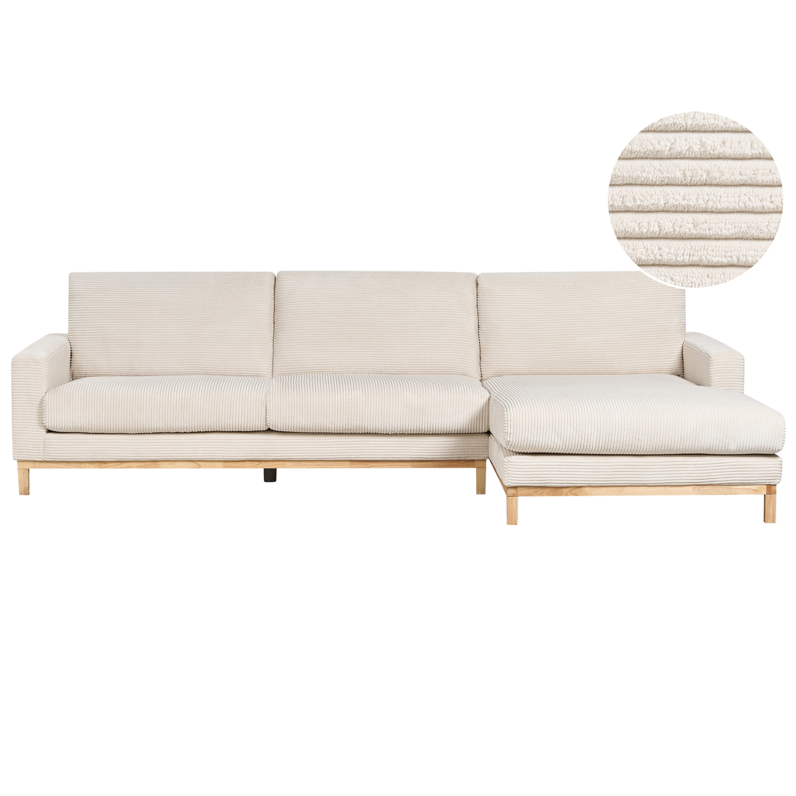 Hjørnesofa 4 personers SIGGARD Fløjl Lys Beige Venstrevendt
