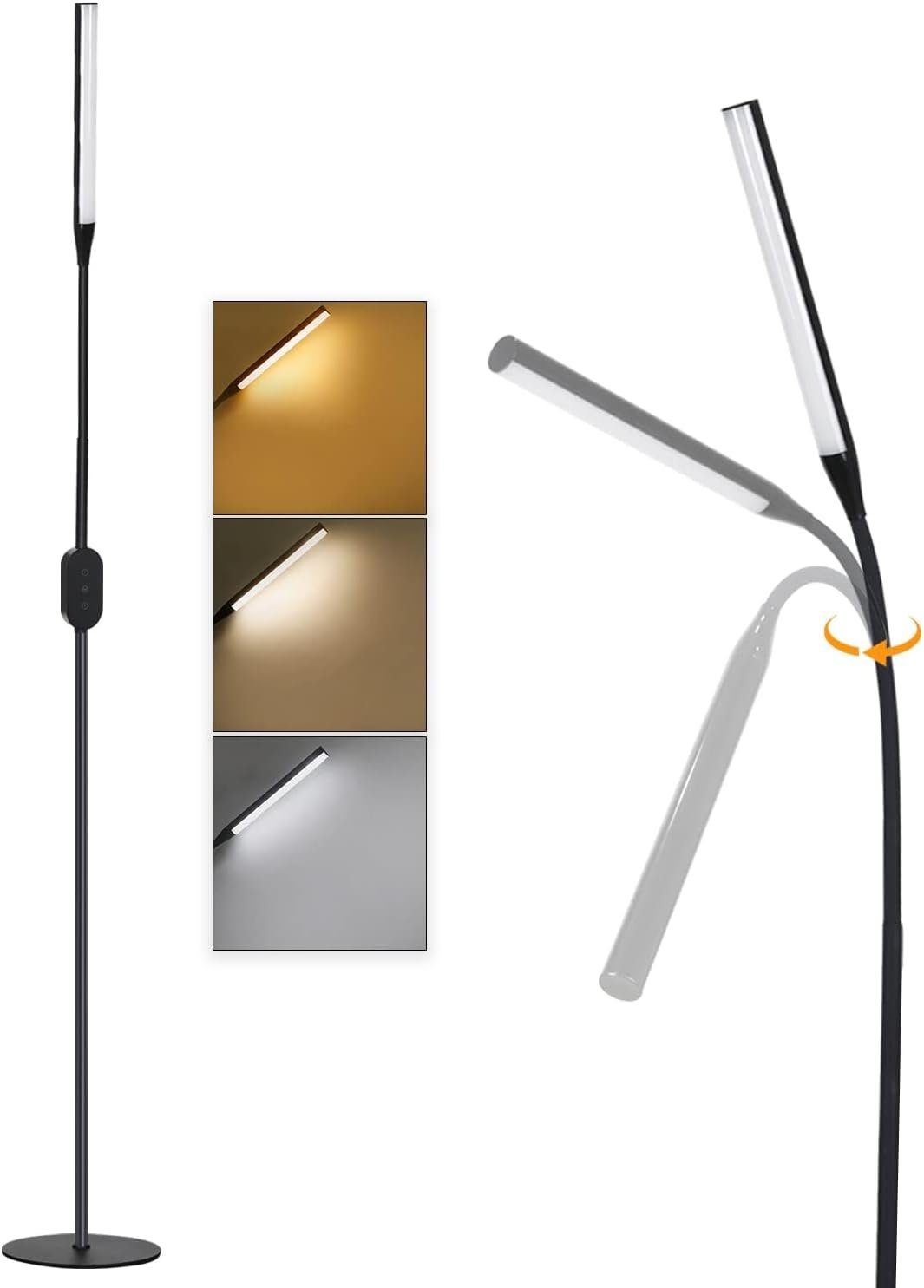 NETTLIFE dæmpbar LED - gulvlampe sort - 178 cm moderne gulvlampe med touch-styring til stue med timer