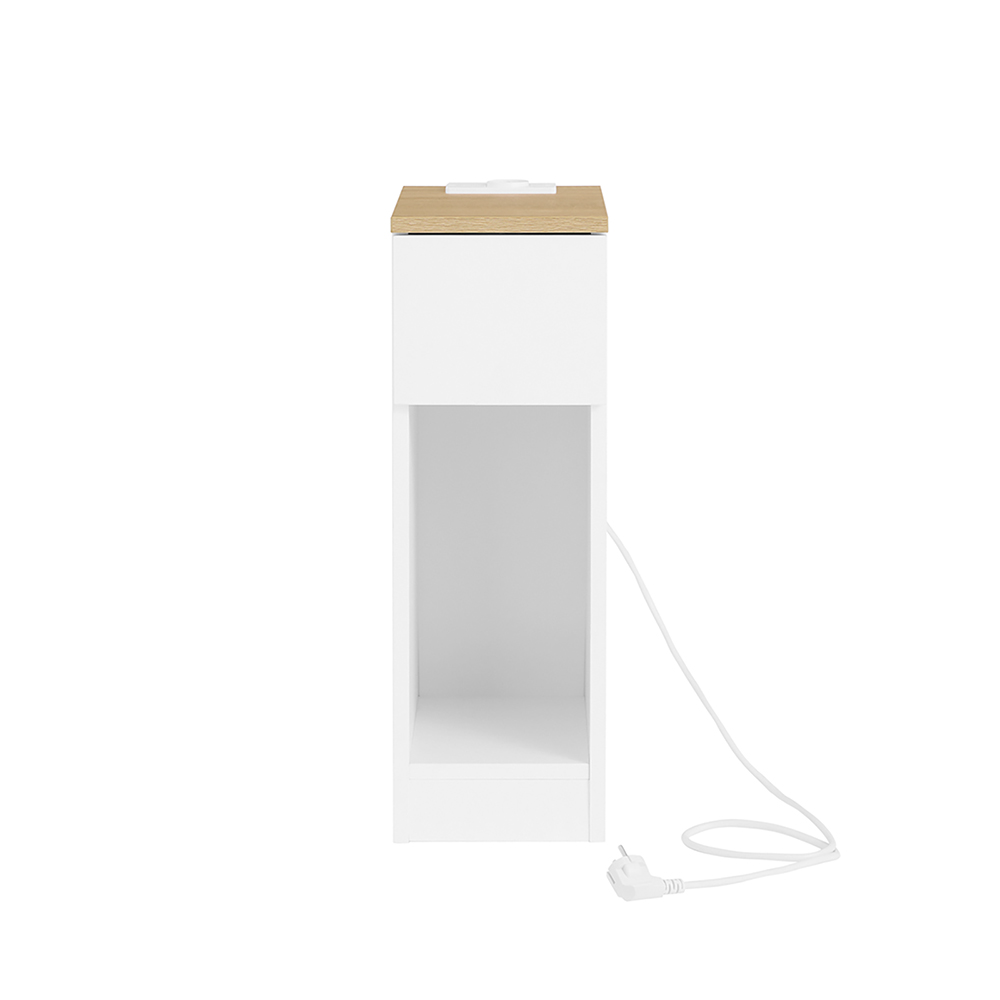 SoBuy smalt sengebord med 20 cm bredde, ekstra bord med skuffe, sengebord med USB-stik, til soveværelse og stue, farve hvid og træ, størrelse 20 x 35 x 60 cm FBT111-E-WN