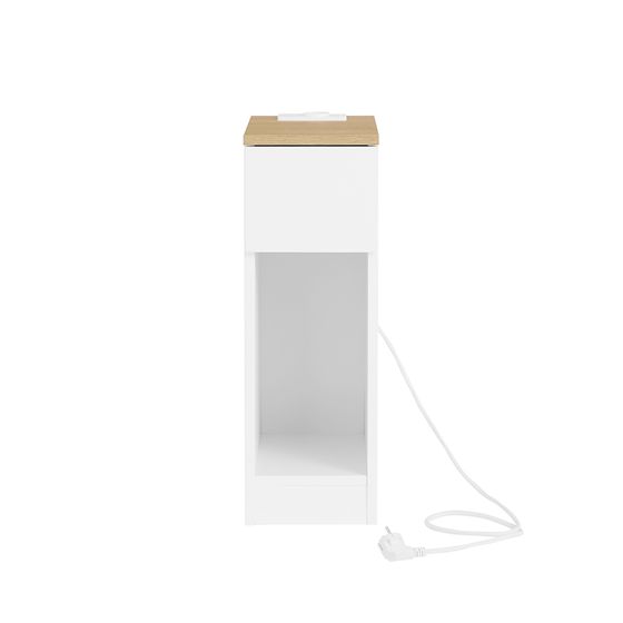 SoBuy smalt sengebord med 20 cm bredde, ekstra bord med skuffe, sengebord med USB-stik, til soveværelse og stue, farve hvid og træ, størrelse 20 x 35 x 60 cm FBT111-E-WN