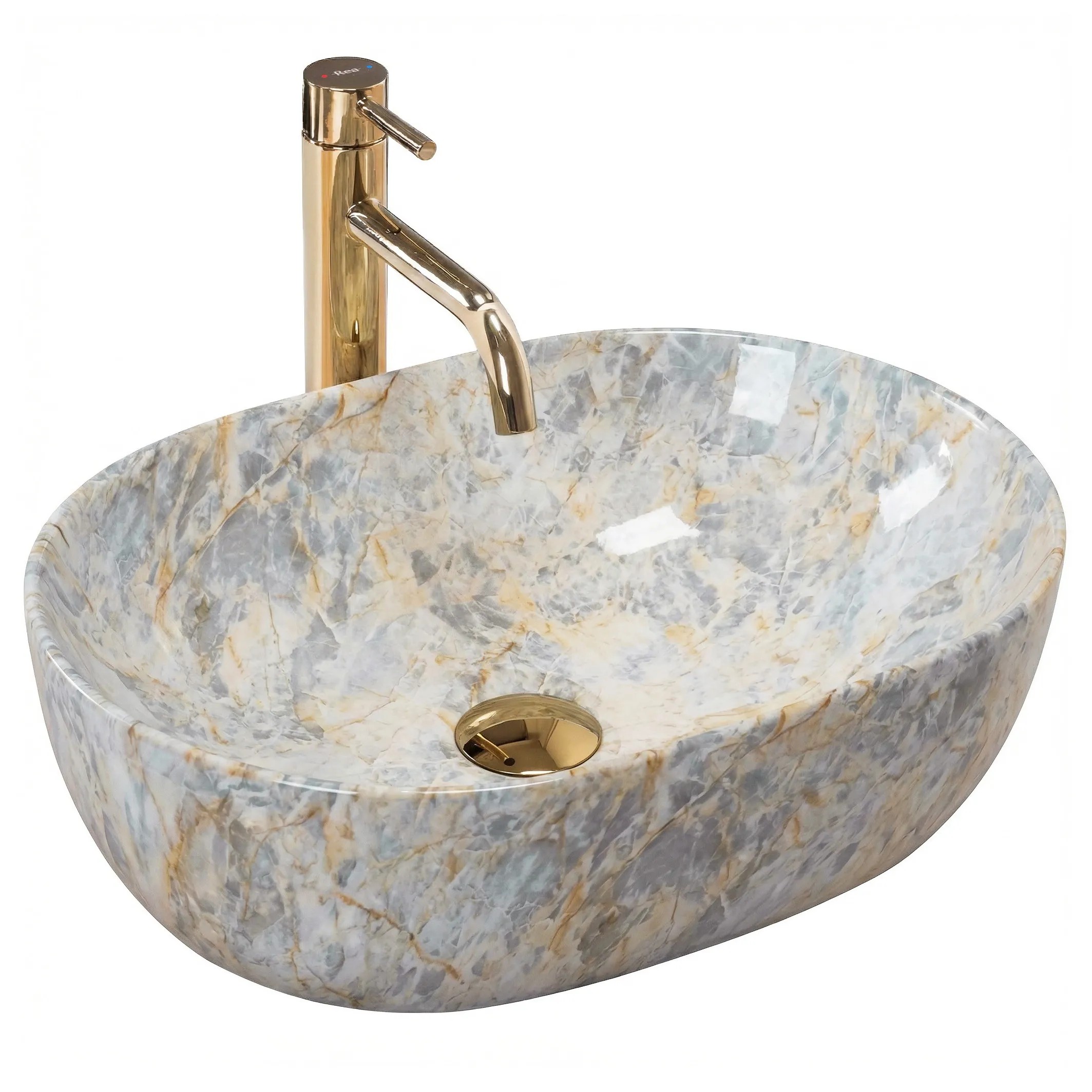REA bordmonteret håndvask Amelia Rustrstone 48 Beige, 48x34,5x13,5cm