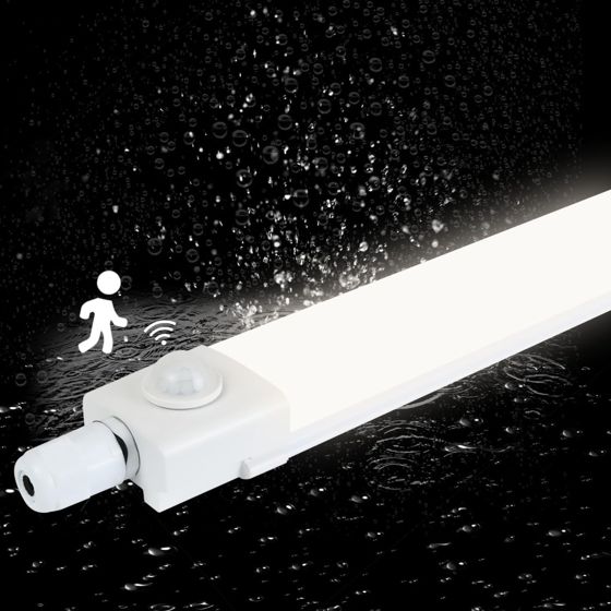 NETTLIFE 120CM Fugttæt LED-lampe med bevægelsessensor, 36W, IP65, neutral hvid, 4000K