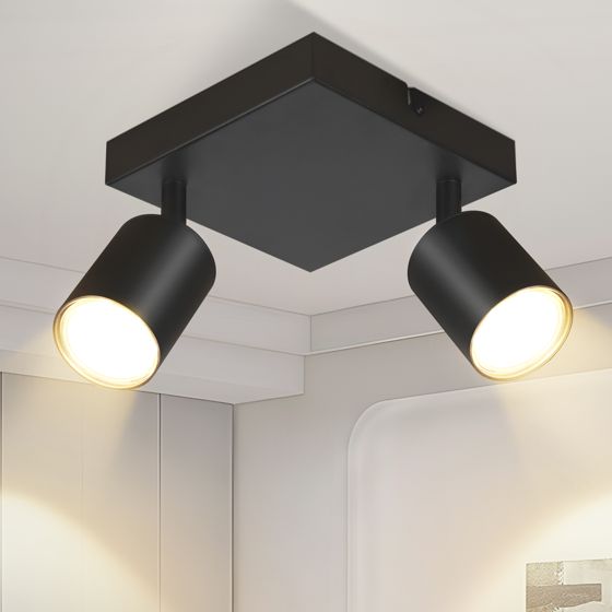 NETTLIFE loftspotlight til stue, 2 sorte GU10 pærer, drejelig loftslampe, moderne indendørs spotlight til soveværelse, køkken
