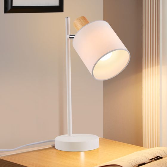 NETTLIFE Vintage trænatlampe 35,5 cm E14 hvid bordlampe i stof med afbryder, justerbar uden pære