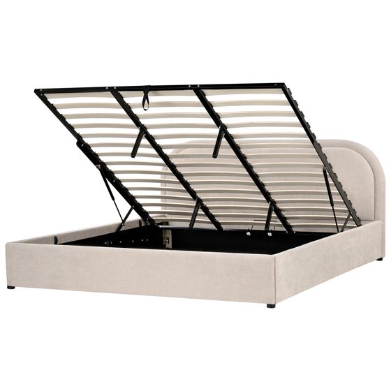Seng med opbevaring QUILLIEN Chenille Lys Beige 180 x 200 cm