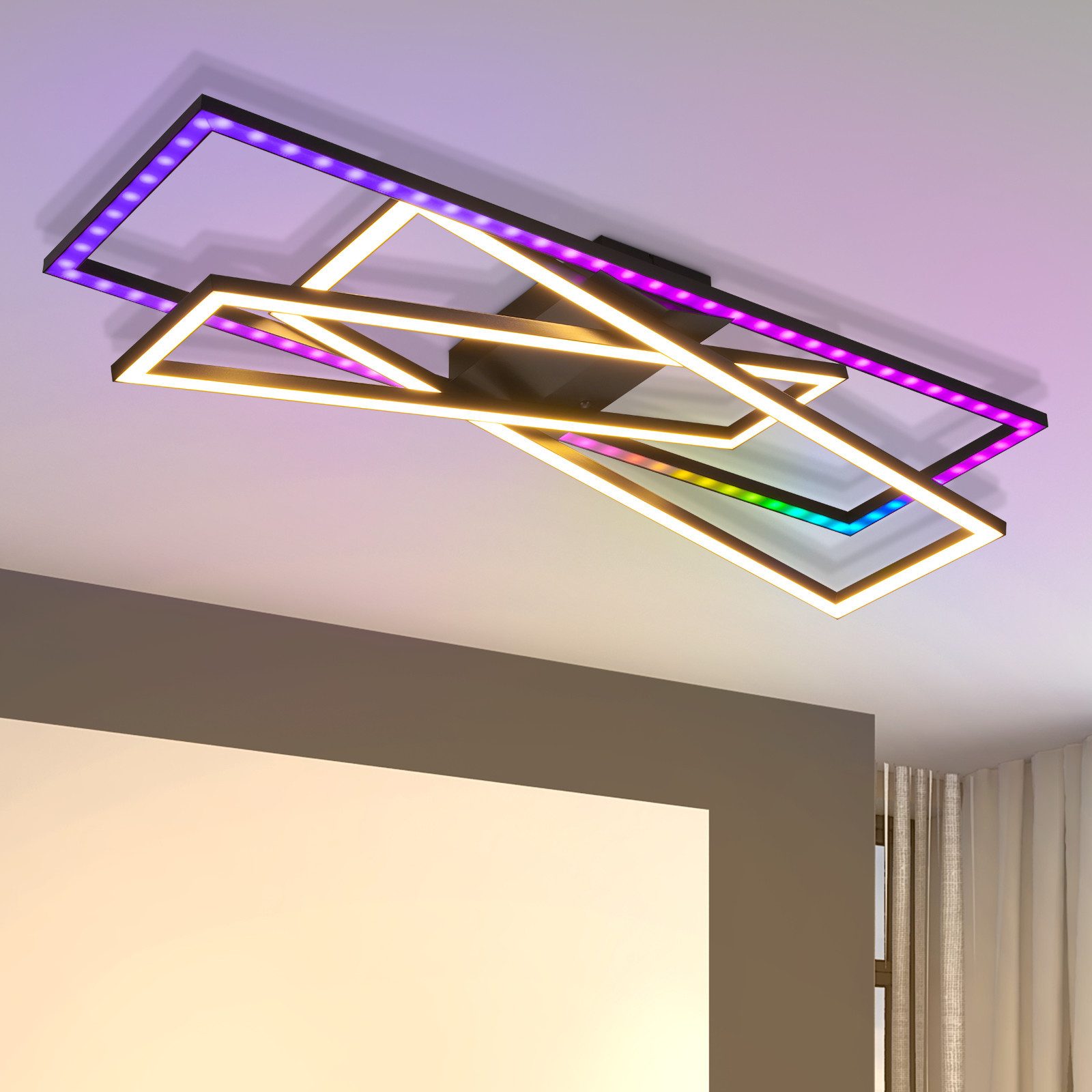 NETTLIFE LED - loftlampe til stuen, sort, rektangulær, dæmpbar, moderne design