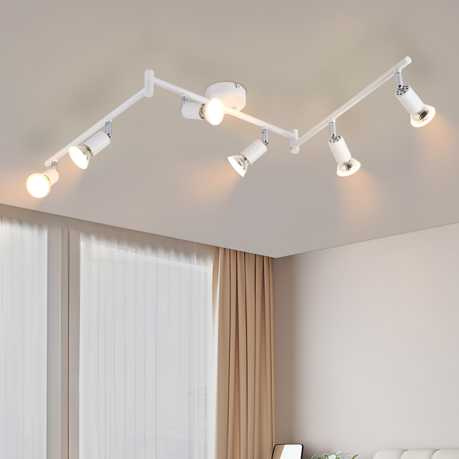 NETTLIFE LED - loftlampe med 6 spotlights GU10 - loftspotlight moderne indendørs loftlampe hvid til stue, badeværelse, køkken