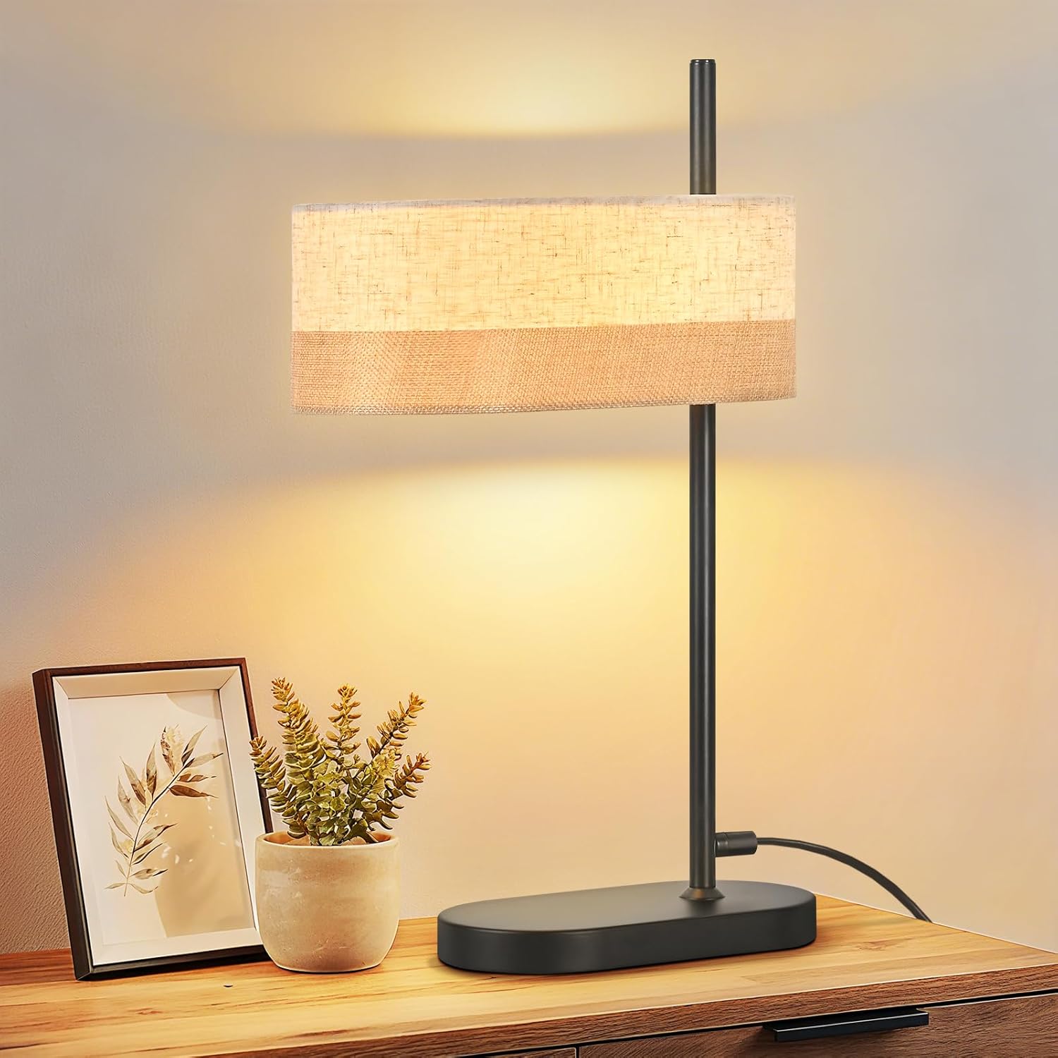 NETTLIFE vintage bordlampe sort stofskærm rustik sengelampe E14 med LED uden pære til stue eller soveværelse