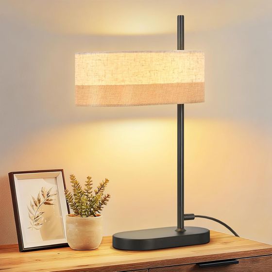 NETTLIFE vintage bordlampe sort stofskærm rustik sengelampe E14 med LED uden pære til stue eller soveværelse