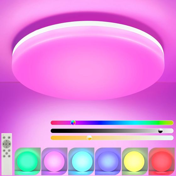 NETTLIFE LED - badeværelsesloftlampe, dæmpbar. Med fjernbetjening, flad, Ø22 cm, 18 W, rund. Køkkenlampe, RGB - entrelampe, IP54.