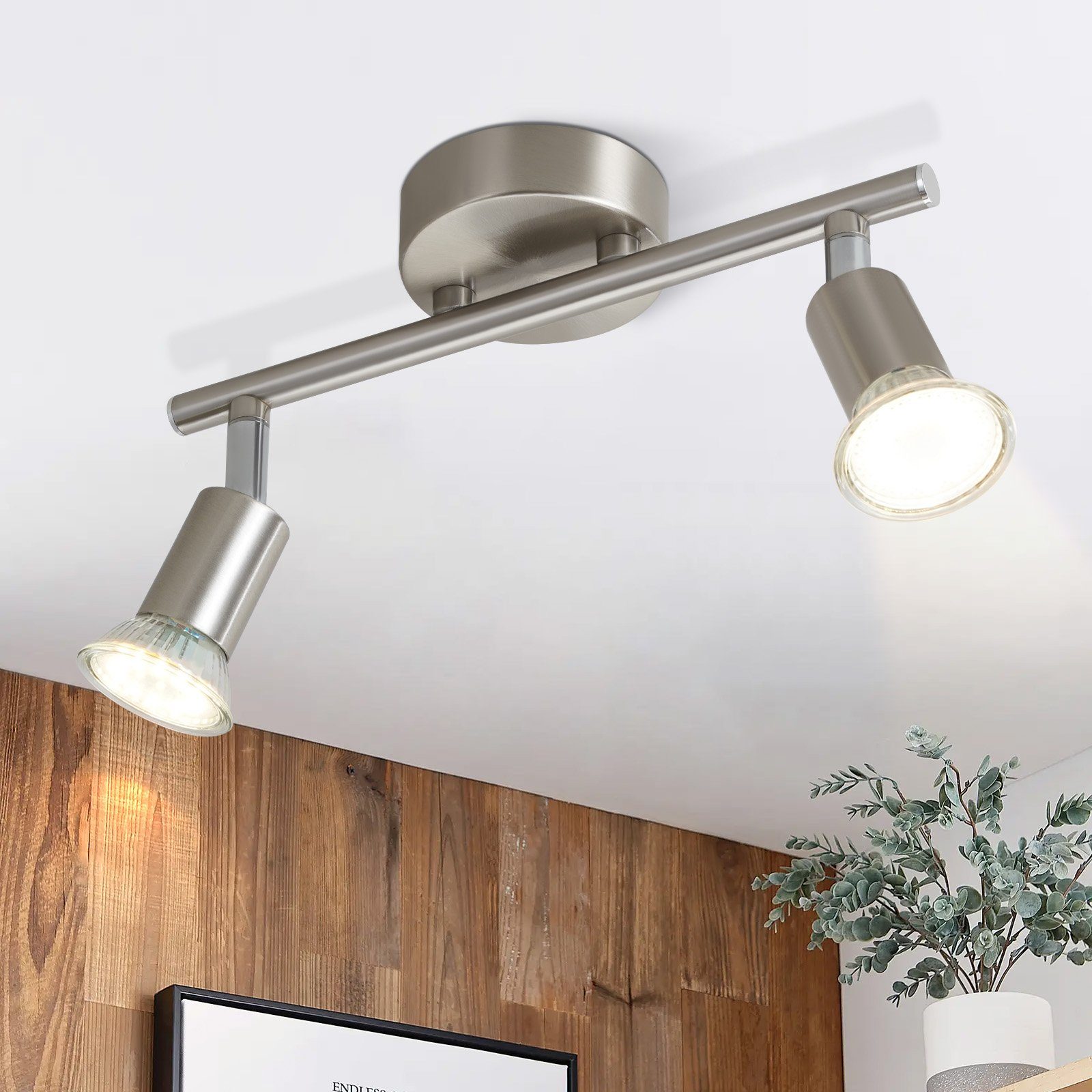 NETTLIFE 2 moderne loftspotlights til entreen GU10 330° drejelige i rustfrit stål til stue/soveværelse (uden pære)