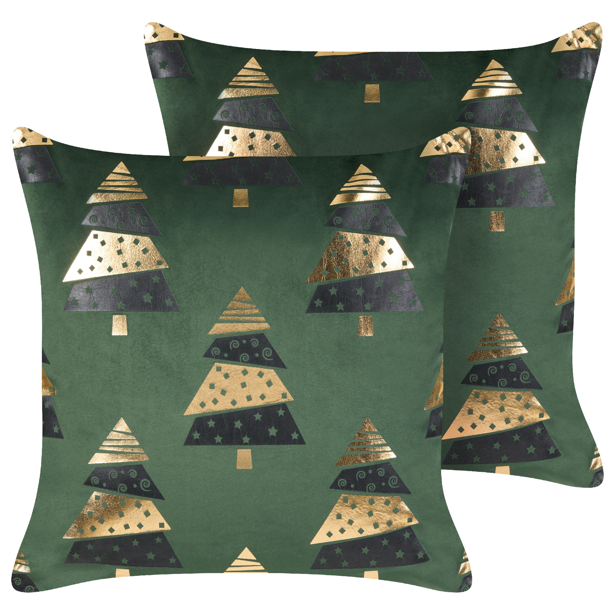 Sæt af 2 pyntepuder GOLDSPRUCE 45 x 45 cm Velour Grøn Julemønster