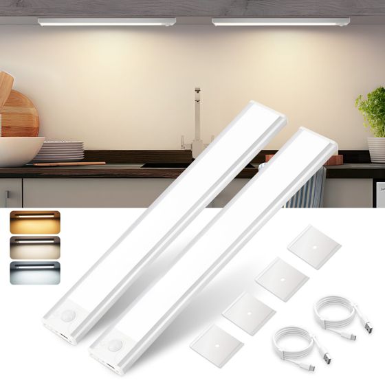 NETTLIFE 2 x LED-underskabslampe med bevægelsessensor, USB-genopladelig, 1500 mAh, ideel til garderobe, entré eller skab