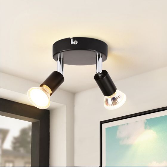 NETTLIFE sort LED loftspotlight med 2 justerbare pærer 350° GU10 til industriel brug
