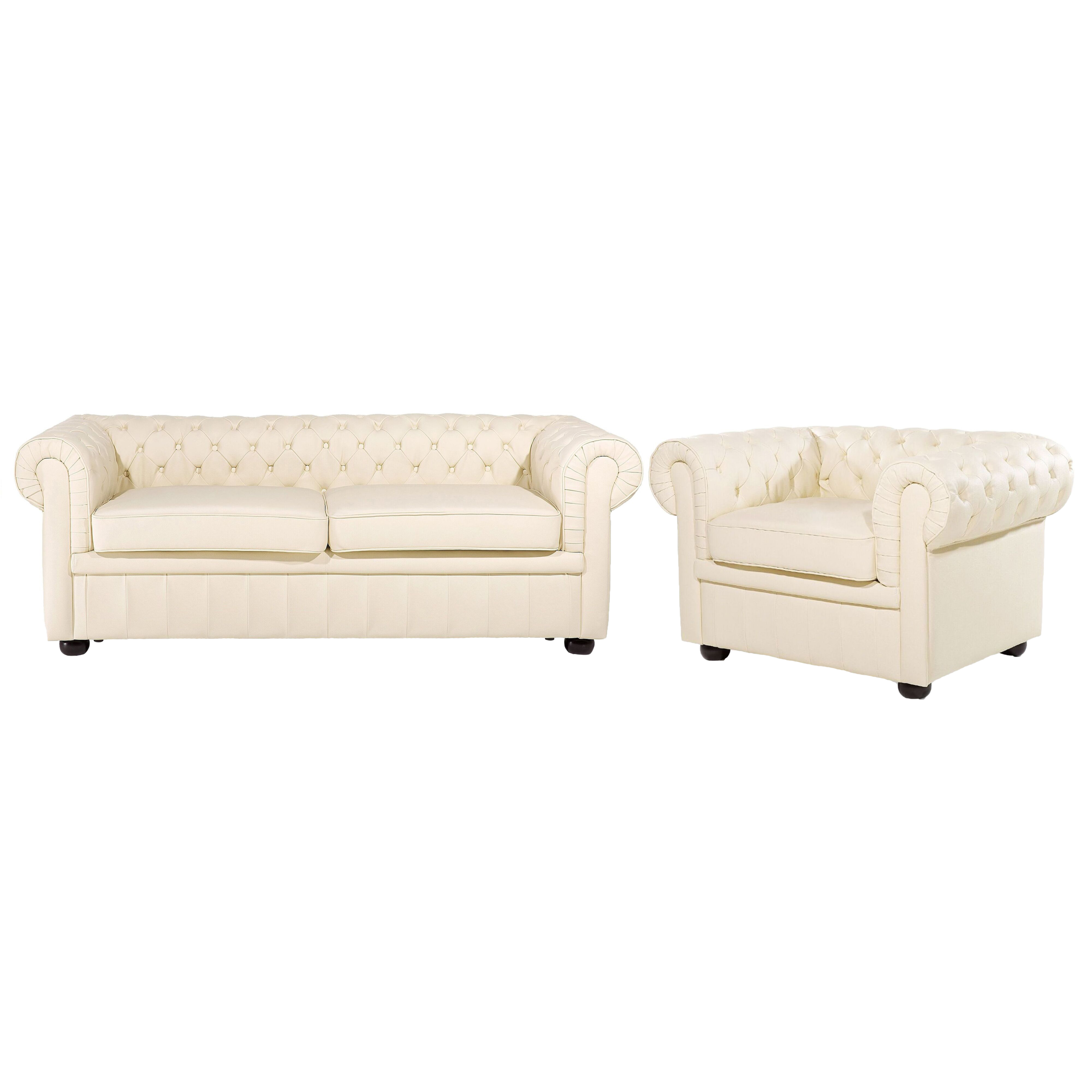 Sofasæt 4 personers CHESTERFIELD Ægte læder Lys Beige