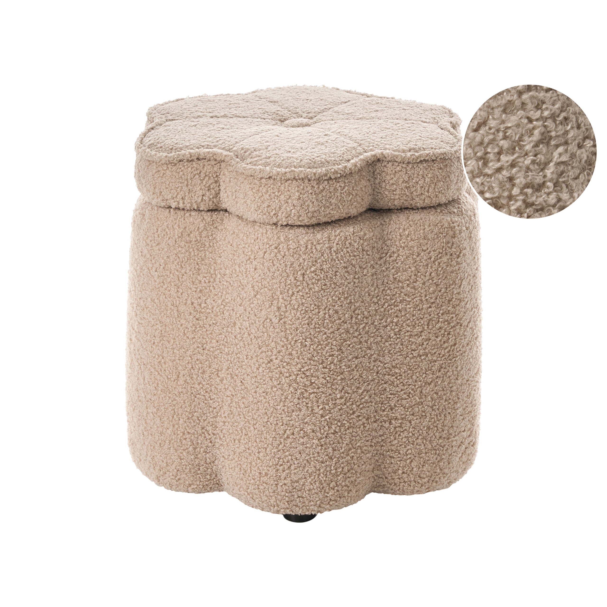 Børnepuf med opbevaring FLOWER Blomst Boucle Beige
