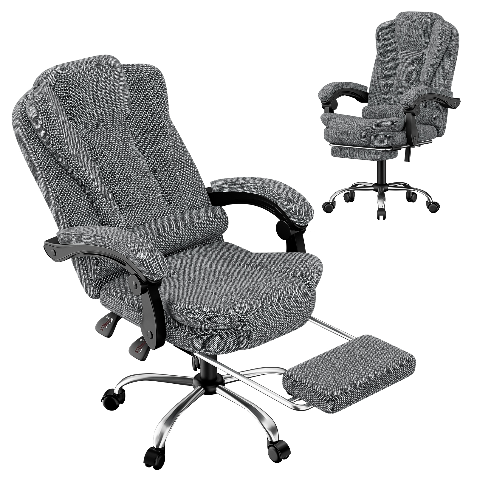 kontorstol fodstøtte ergonomisk justerbar ryglæn 90-130° højdejusterbar 10 cm hjem kontor stof