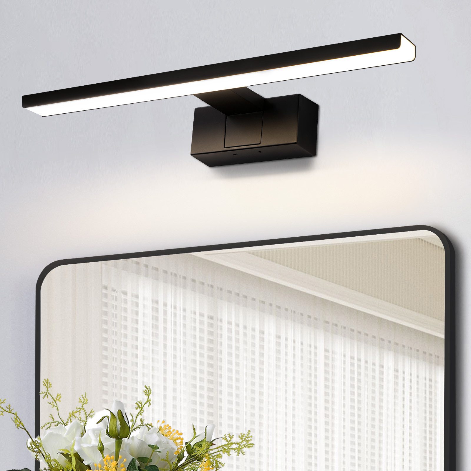 NETTLIFE LED væglampe til badeværelset, spejllampe, moderne sort, IP44, 4000K neutralt hvidt lys, 6W, 30x5,1x12,8 cm