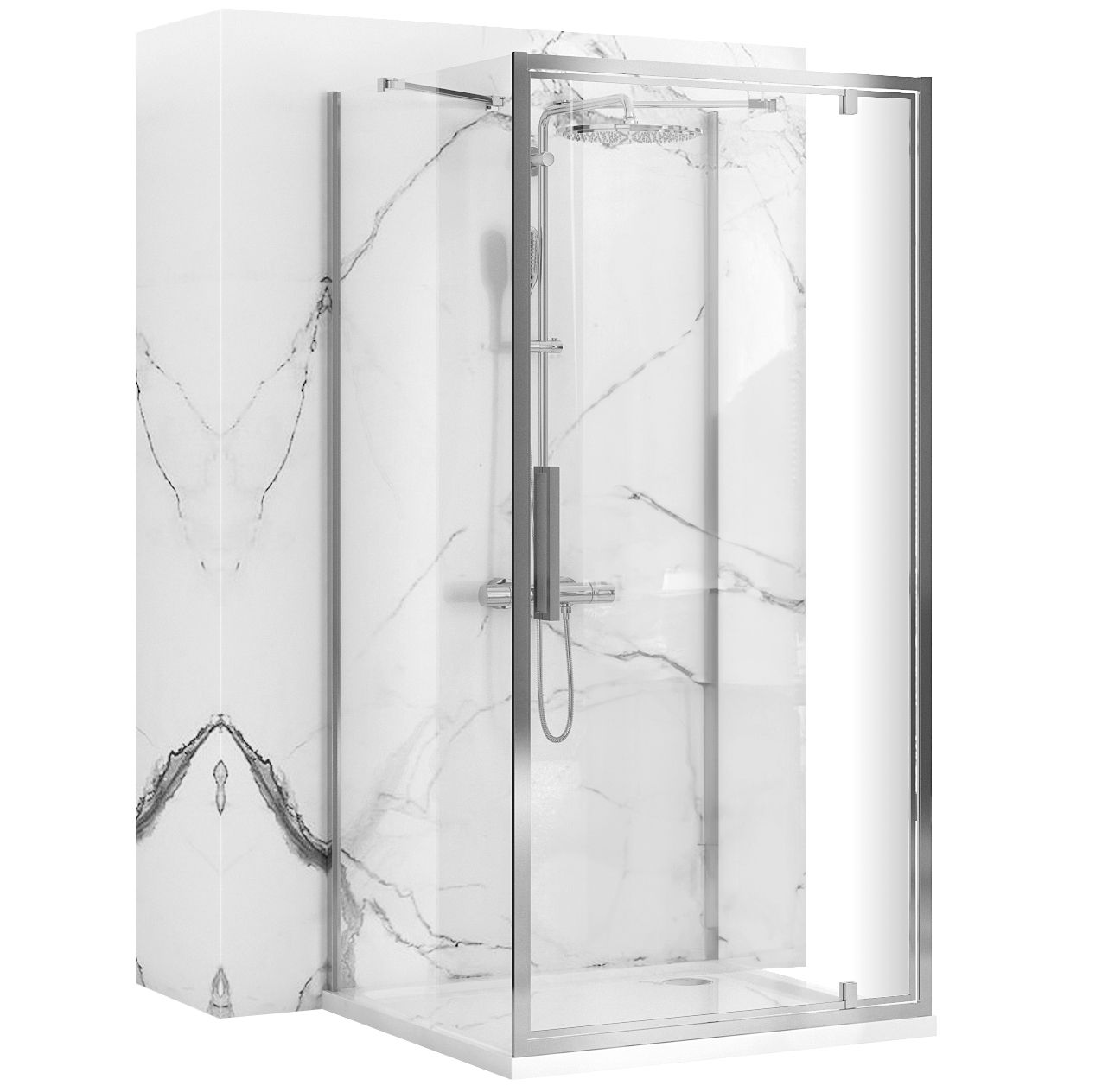 REA brusekabine til vægplacering RAPID SWING 100x80 Krom, 100x80x195cm