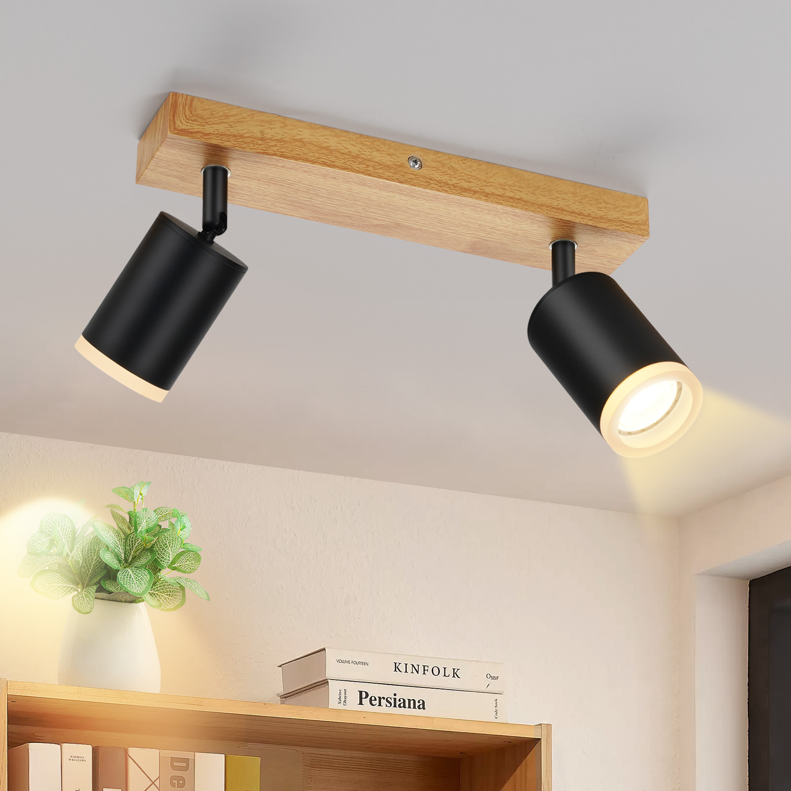 NETTLIFE sort loftspotlight GU10 vintage - trævægspotlight drejelig uden pære 350° roterbar til industriel brug