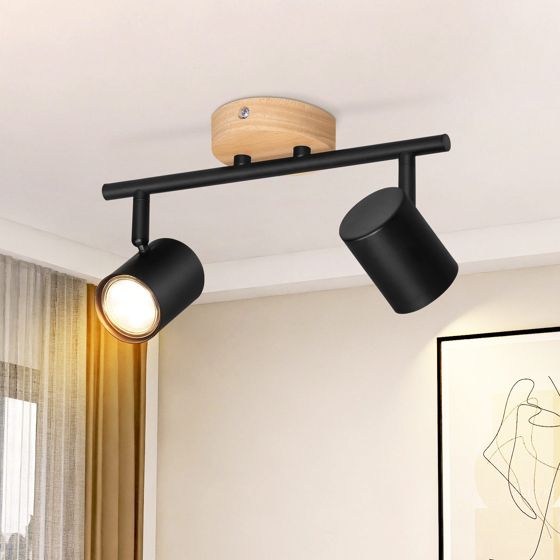NETTLIFE LED - loftslampe med 2 flammer - sort loftslampe med GU10 drejespot i træ uden lampe