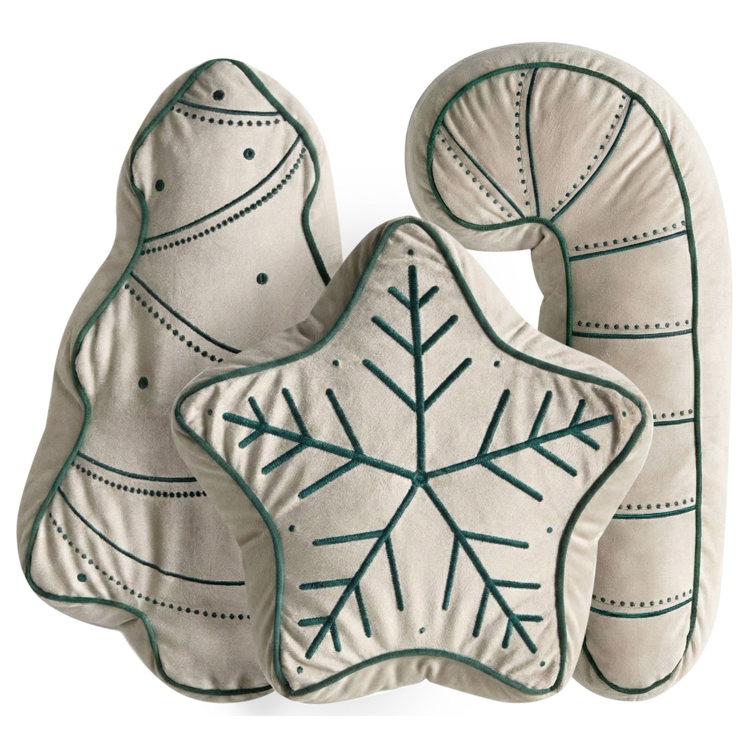 Sæt med 3 dekorative puder JOLLYTRIO 35 x 70 cm 40 x 60 cm 40 x 40 cm Velour Lys Beige Julemønster