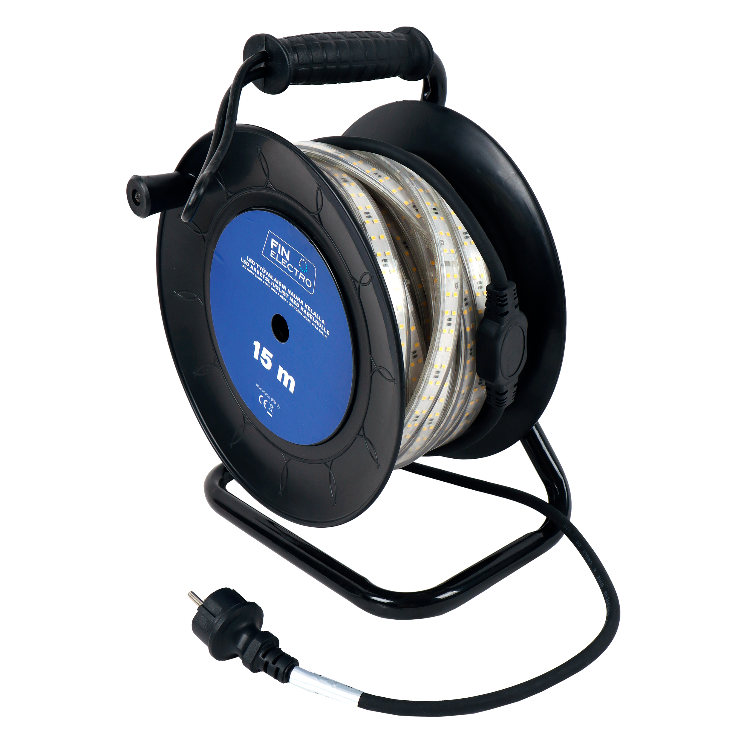 Finelectro Byggepladslysstrimmel 230V 15m 4000K 12W/m 1500lm/m på rulle med håndtag