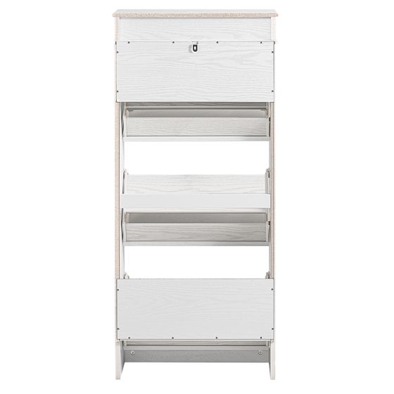 SoBuy FSR94-WG Pladsbesparende, slankt skoskab til entré og gang med 3 foldedøre Skoskab Moderne skoskab til entré, gang eller soveværelse 53x24x118cm Hvid, ældet træeffekt