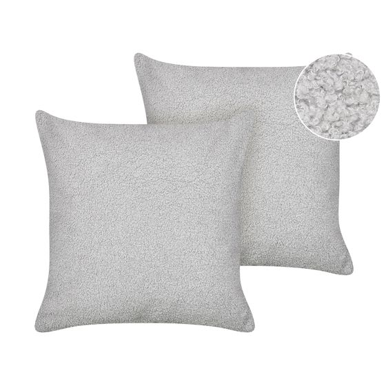 Sæt af 2 pyntepuder LEUZEA 45 x 45 cm Boucle Grå Ensfarvet