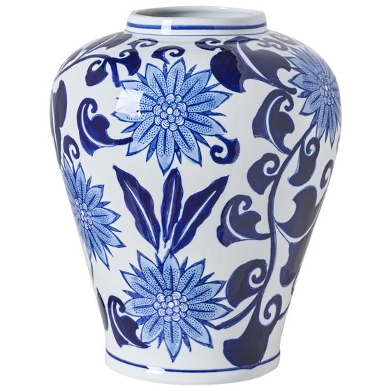 Blomstervase GIRONA 35 cm Porcelæn Hvid/blå