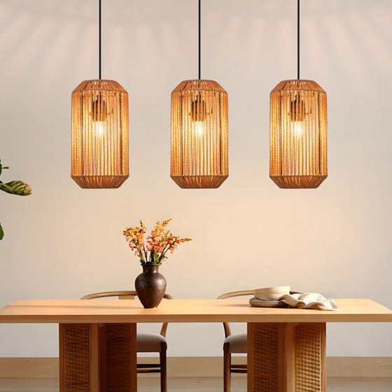 NETTLIFE 3 pærer rotting pendellampe vintage flettet hø E27 boho justerbar højde soveværelse stue (pære medfølger ikke)
