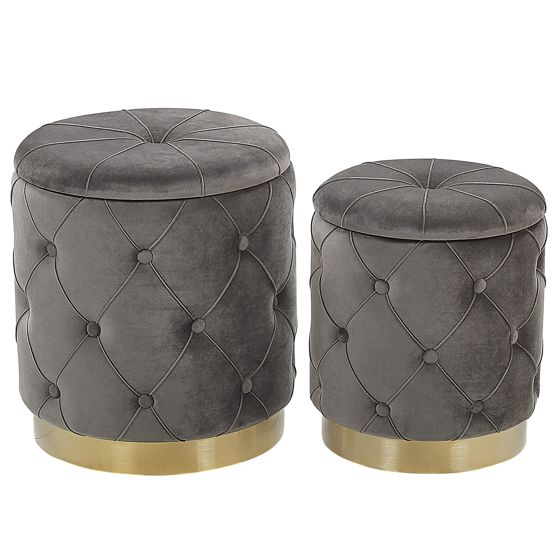 Sæt af 2 opbevaringspuffer PUEBLO Velour Grå