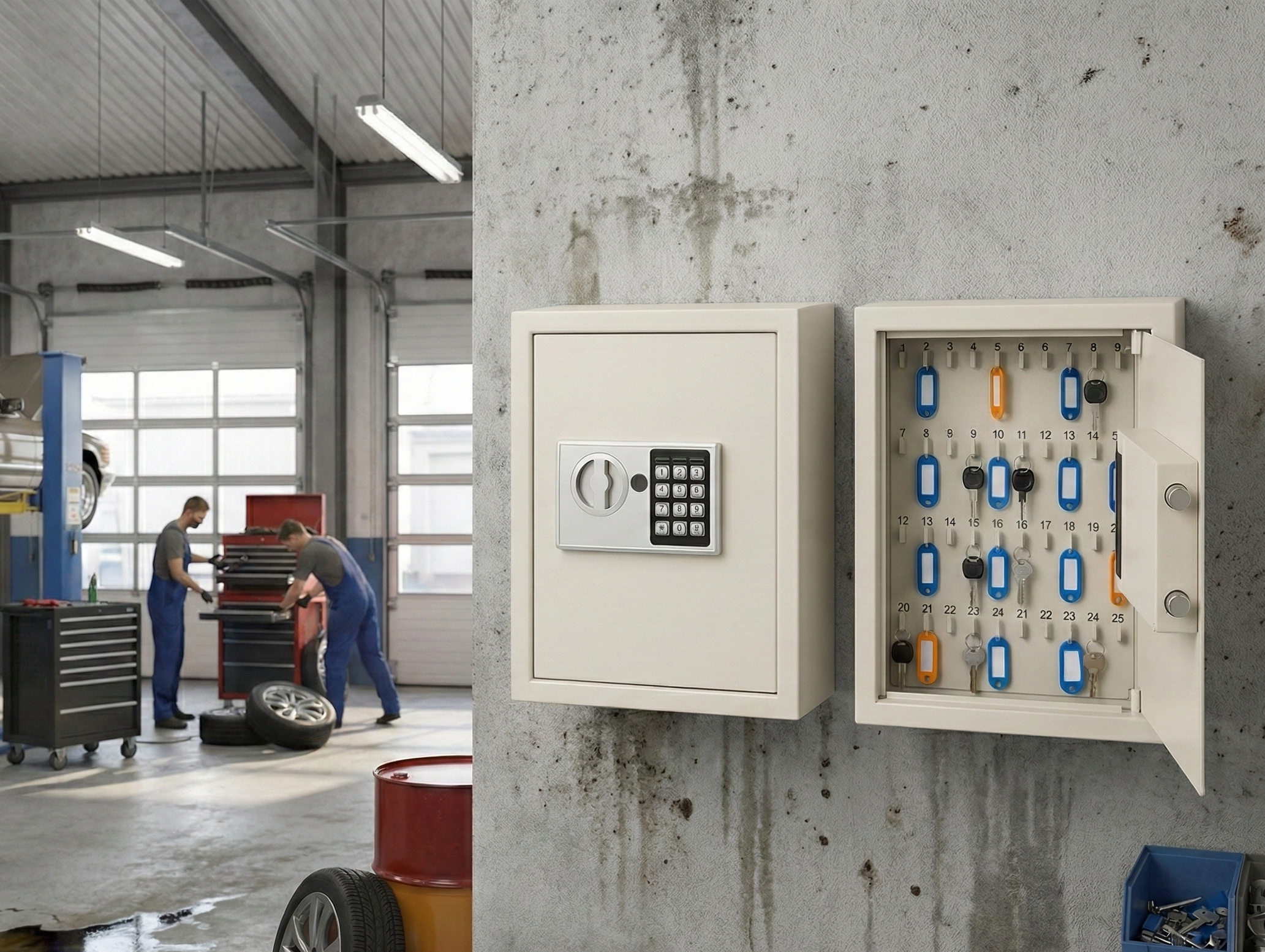 SafeMate Nøgleskab til 48 nøgler, beige, digital lås 30 x 10 x 36,5 cm