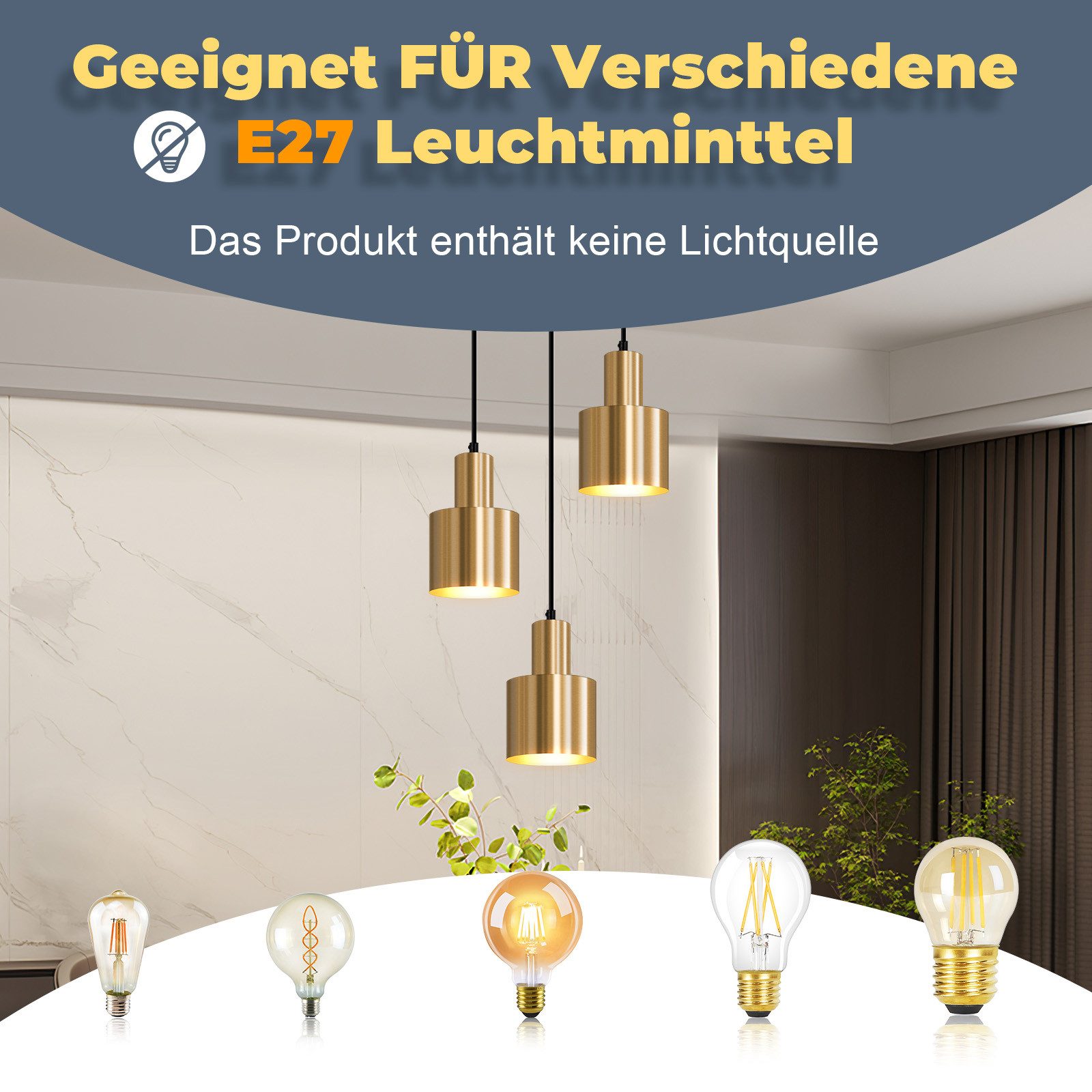 NETTLIFE pendellampe spisebord pendellampe vintage pendellampe 3 flammer rund moderne design E27